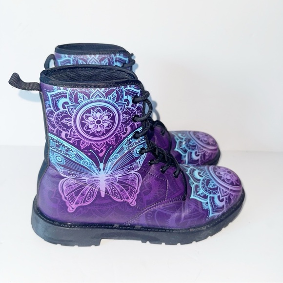 BUTTERFLY PURPLE Combat BOOTS MARTEN Inspired Y2K Moto Women’s Sz 40/9 - Picture 4 of 13